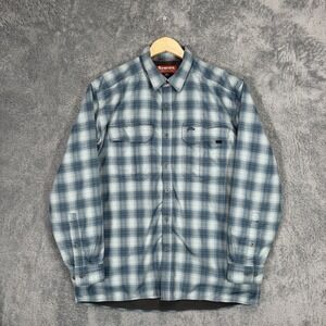 Simms Coldweather Flannel Shirt Mens L Blue Plaid Waffle Fleece-Lined Quick Dry